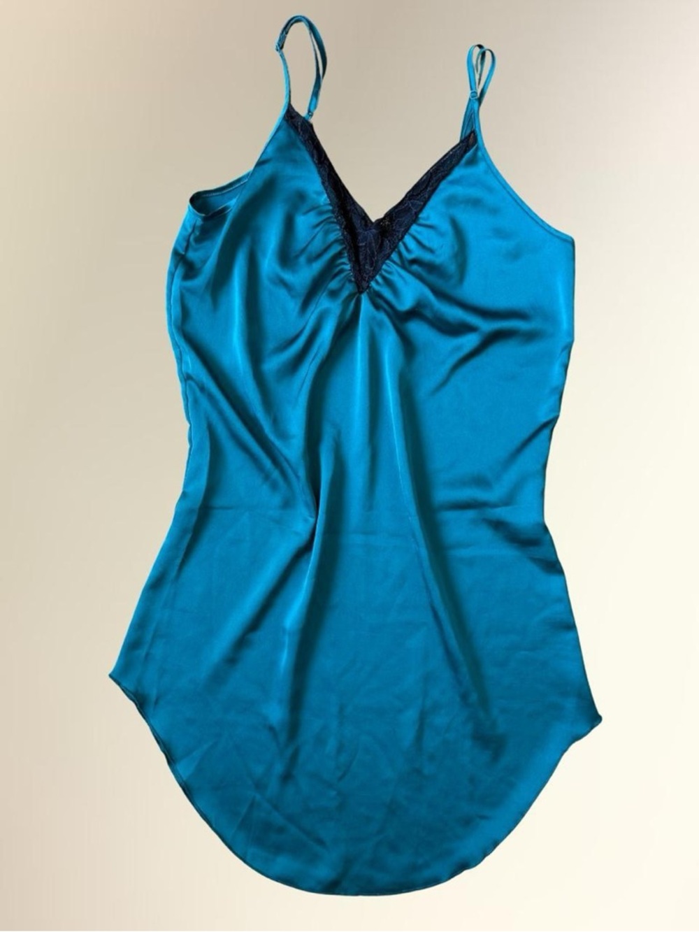 Sam Edelman Teal Satin Slip with Black Lace Trim